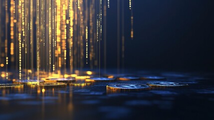 Poster - Levitating Coins with Digital Money Graph Overlay Concept