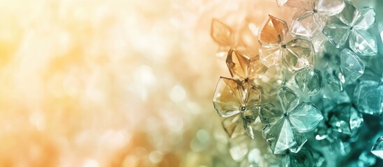 Poster - Delicate pastel crystals shimmering in soft light with elegant dark tones and warm rose green shadows on a creative abstract backdrop