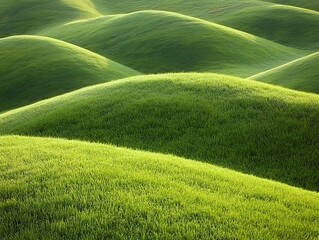 Green hills landscape view focused background wallpaper, meadow fresh grass