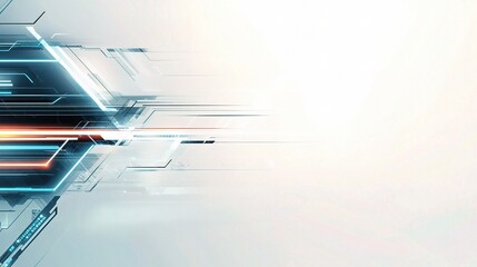 Poster - Abstract Tech: A dynamic and futuristic design with an abstract, layered composition, showcasing a blend of sharp lines, geometric shapes, and vibrant streaks of light. This image embodies innovation.