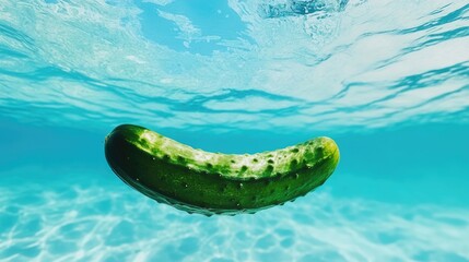 Poster - cucumber buoyant in crystal clear water with blank space for custom text or promotional message