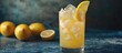 © The 2R Artificiality - Refreshing lemonade drink with ice and lemon slices against a dark background with empty copy space for text or promotional content