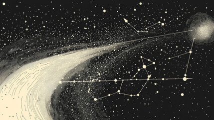 Poster - Abstract mash line and point outsource text from the arrow on white background with an inscription. Business concept starry sky or space, consisting of stars and the universe. Vector business