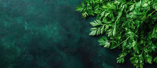 Poster - Freshly harvested carrots with lush green tops on a dark textured background empty space for food or gardening text