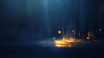 Poster - Levitating Bitcoin Coins with Digital Graph Overlay in Dark Space