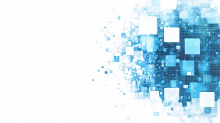 Poster - Blue Digital Technology Background with Pixelated Squares and Patterns