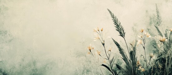 Poster - abstract floral design with natural elements in rural setting featuring off-white tones and ample co