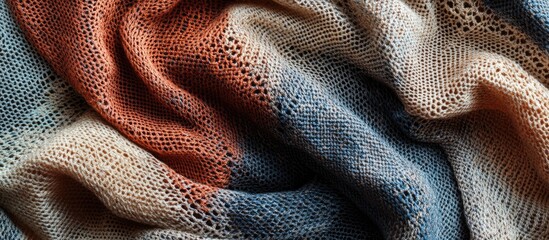 Poster - Textured woven fabric with dropped weft in warm hues featuring intricate patterns and ample blank space for creative text insertion