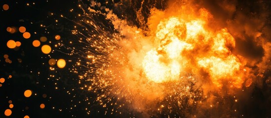 Poster - vibrant firework explosion lighting up the night sky with dark background space for adding custom te