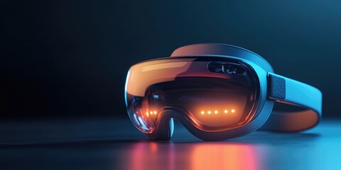 Poster - augmented reality headset with glowing lights showcasing innovation in gaming technology against a m