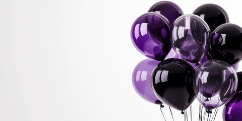 Poster - Elegant Purple and Black Glass Balloons with Blank Space for Custom Text on a Clean Background