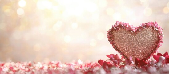 Poster - floral heart shaped frame with text space for valentineâ€™s day on a shimmering background featuring