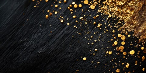 Poster - elegant black background adorned with gold glitter and shimmer offering ample space for text or desi
