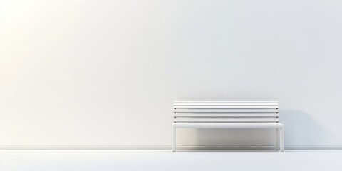 Poster - stylish white bench on minimalist background with ample copy space for advertising or design purpose