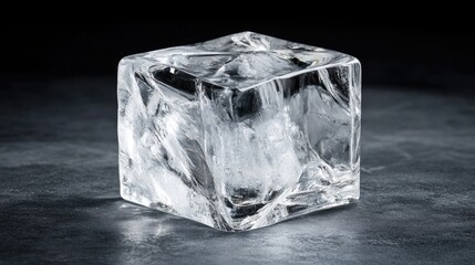 Poster - glacial shaped clear ice cube on dark surface with empty copy space for creative text or beverage ad