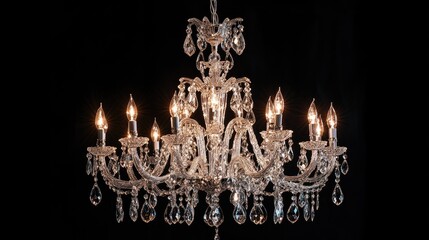 Poster - elegant crystal chandelier illuminating vintage room with luxurious style and empty space for custom