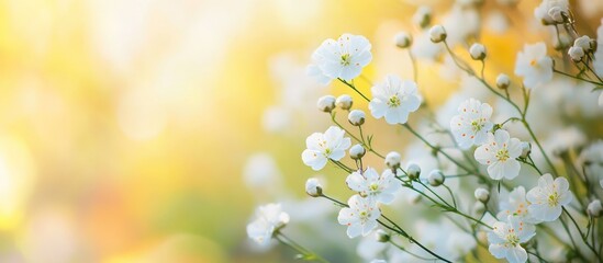 Poster - delicate white gypsophila flowers in soft sunlight with blurred background perfect for natural beaut