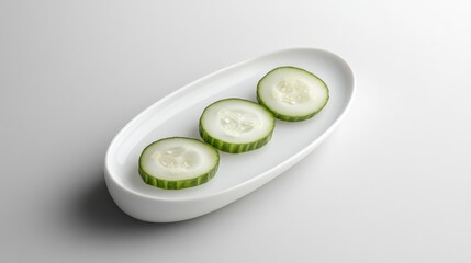 Poster - Cucumber slices on a ceramic plate with blank space for text showcasing freshness and healthy eating options