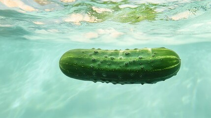 Poster - Cucumber Floating in Crystal Clear Water with Room for Text and Branding Elements for Fresh Produce or Healthy Lifestyle Promotions