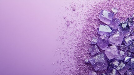 Poster - purple pastel background with crystal eyeshadow displayed and empty space for text engagement and be