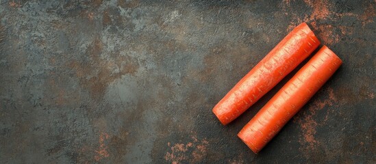 Poster - Vibrant red carrots on textured surface with ample empty space for creative text placement and design elements