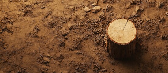 Poster - natural tree stump on earth ground with texture and empty space for text or design use in creative p