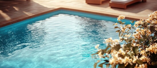 Canvas Print - Relaxing by the poolside with crossed arms and serene atmosphere featuring calm water and ample space for text or branding.