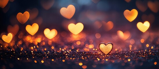 Poster - romantic holiday background with glowing heart lights and blurred bokeh effect for customizable text