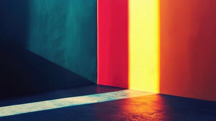 Poster - colorful shadow and light play on wall with copy space for text in artistic interior design context