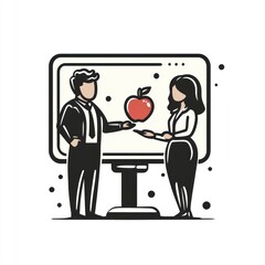 Poster - Business people presenting apple on screen.