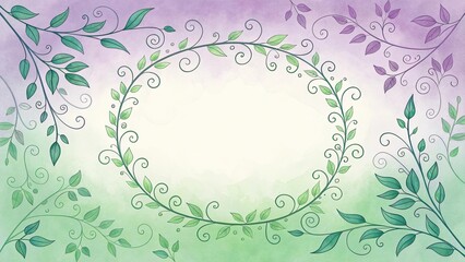 Wall Mural - Elegant floral frame with swirling leaves on a gradient background