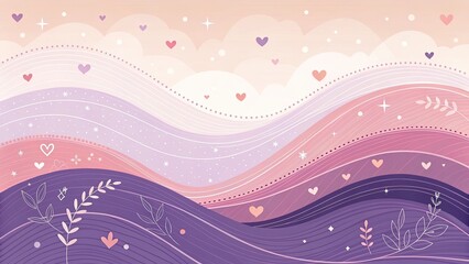 Canvas Print - Whimsical pastel landscape with hearts and flowing waves