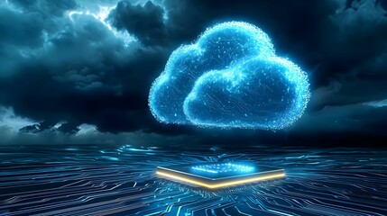 Poster - Futuristic Cloud Computing Concept with Digital Circuit Background