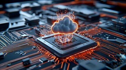 Poster - Futuristic Cloud Computing Concept with Microchip and Connections