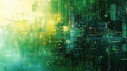Poster - Abstract High-Tech Background with Digital Elements in Green Hues