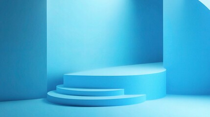 Poster - Soft Blue Abstract Background with Gradients and Curved Shapes