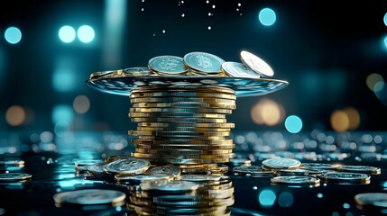 Poster - Stack of Bitcoin Coins with Dramatic Lighting and Bokeh Effect