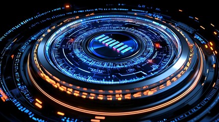 Poster - Futuristic Digital Interface with Circular Design and Blue Glow