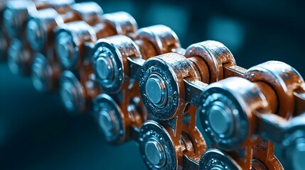 Poster - Close-Up of Industrial Chain Links with Metallic Finish and Texture