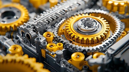 Poster - Intricate Close-Up of Metallic Gears and Cogs in Motion