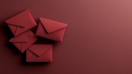 Poster - Elegant red envelope stack with soft shadowing and clean text field  This 3D showcases a modern and minimalist design perfect for corporate invitations business stationery and premium digital content