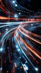Poster - Dynamic Light Trails of Red and Blue Blending into a Nighttime Abstract Scene Digital Art Technology Futuristic Viewpoint