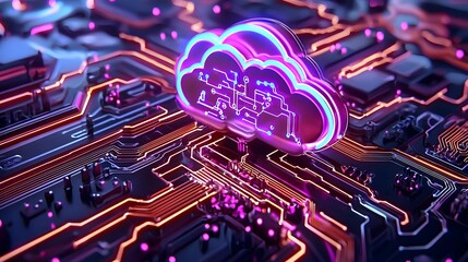 Poster - Vibrant Digital Cloud Technology with Circuit Board Background
