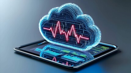 Poster - Digital Cloud Technology with Heartbeat Visualization Concept