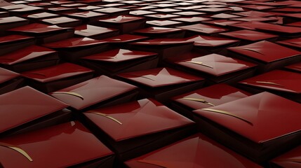 Poster - Elegant gold accented Lunar New Year envelopes arranged neatly against a plain background in a 3D The red envelopes feature a placeholder for custom text or design perfect for advertising branding