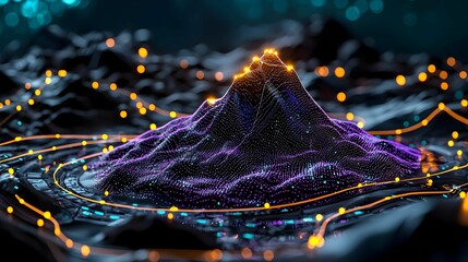 Poster - Illuminated Mountain Landscape with Digital Technology and Light Effects