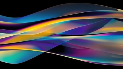 Poster - Iridescent Rainbow Waves Merging into Midnight Black Abstract Art Digital Design Dark Theme Close-Up View Vivid Colors