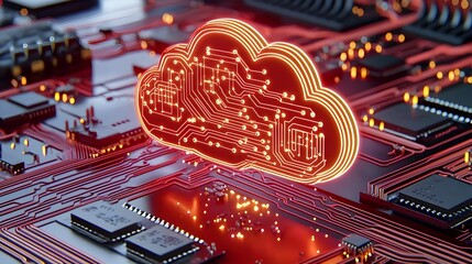 Poster - Futuristic Digital Cloud with Circuit Board Pattern and Glow Effects