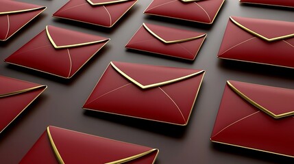 Poster - Cascading Red Envelopes with Gold Accents and Editable Text Placeholder   3D of an Elegant and Dynamic Asian Festival or Theme