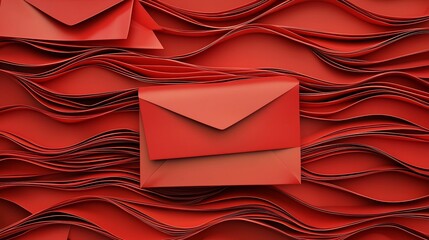 Poster - Cascading layers of vibrant red envelopes with shimmering gold accents and an editable text placeholder creating a captivating 3D perfect for Chinese New Year holiday and festive designs